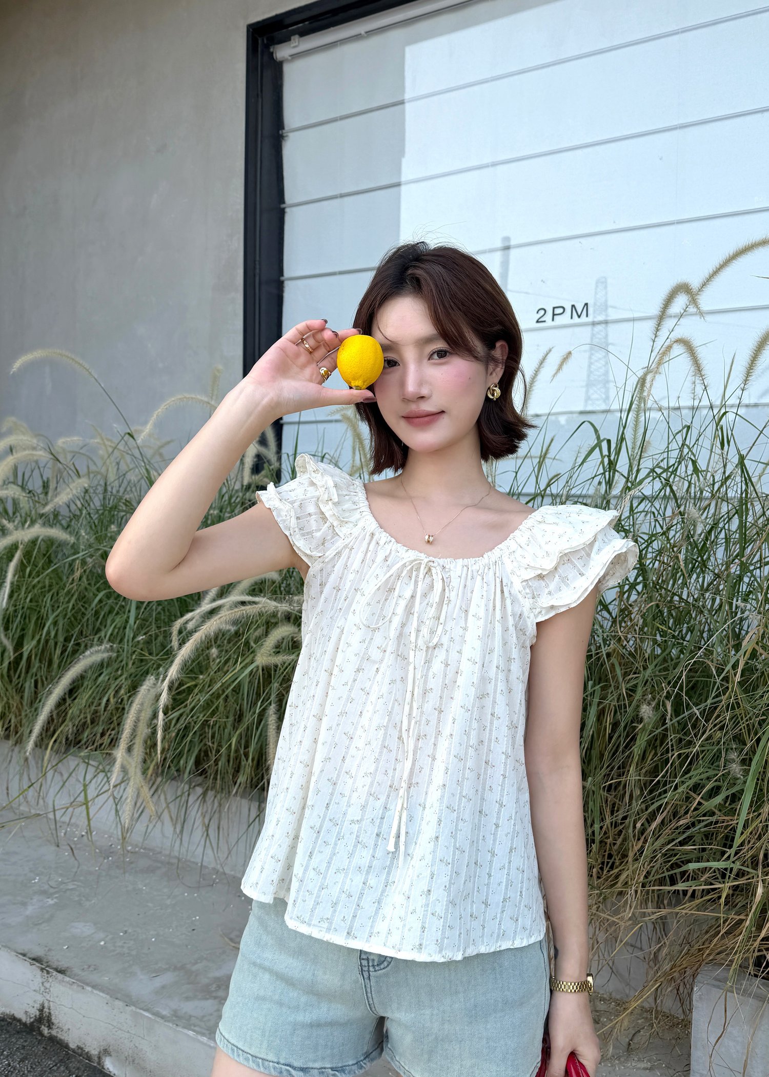 Rena Floral Blouse in White