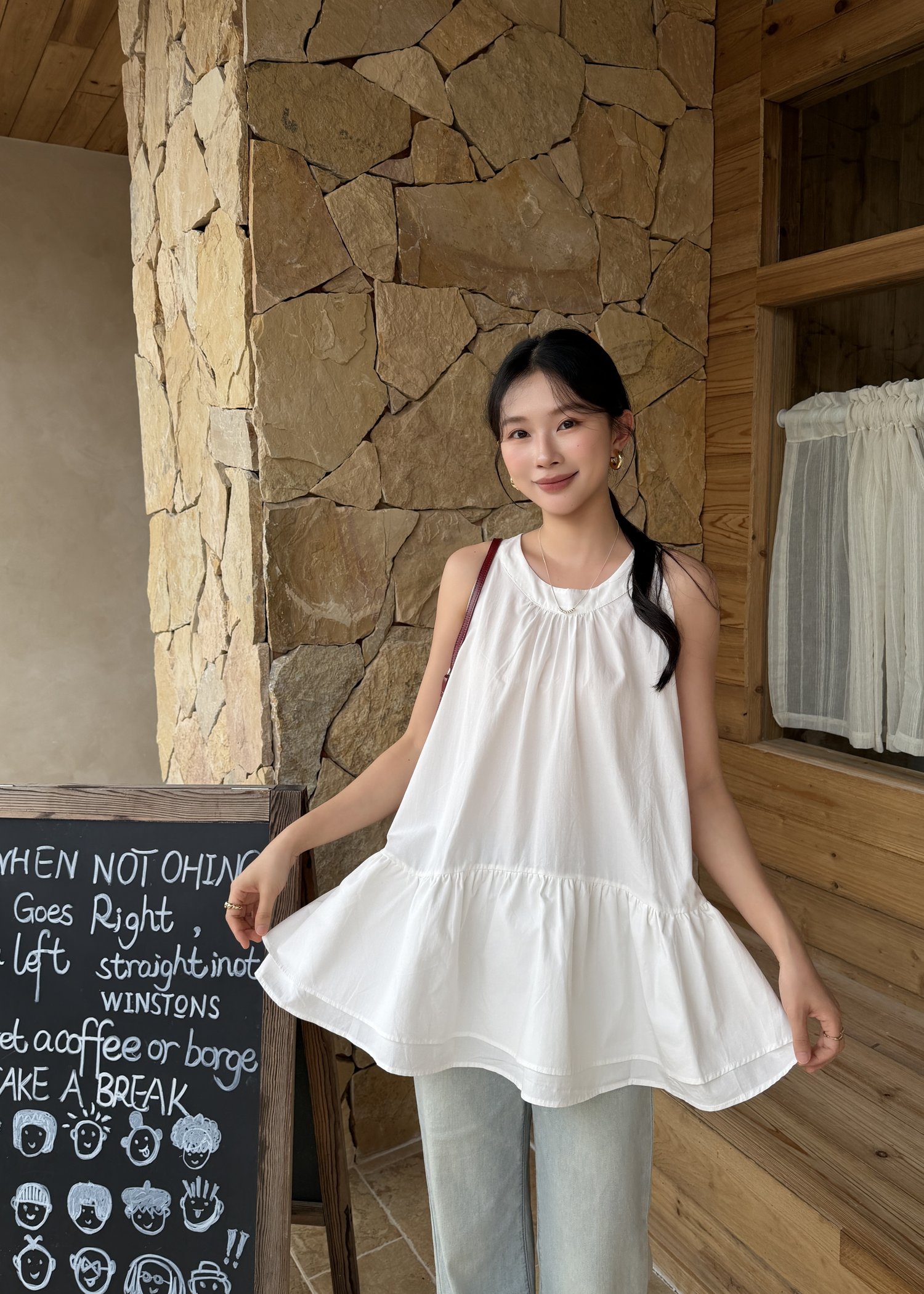 Dora Flare Halter Top in White