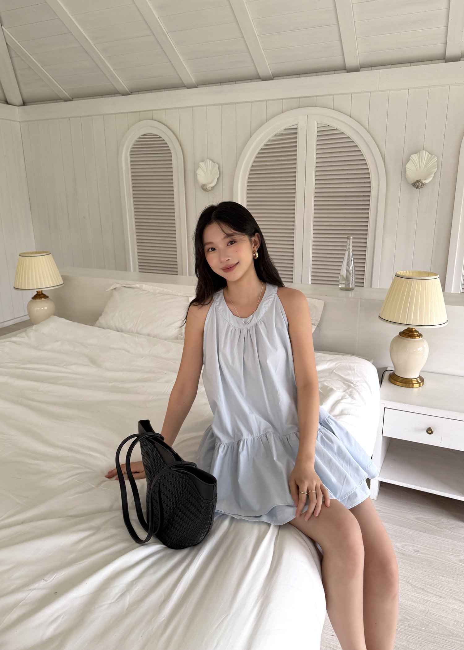 Dora Flare Halter Top in Baby Blue