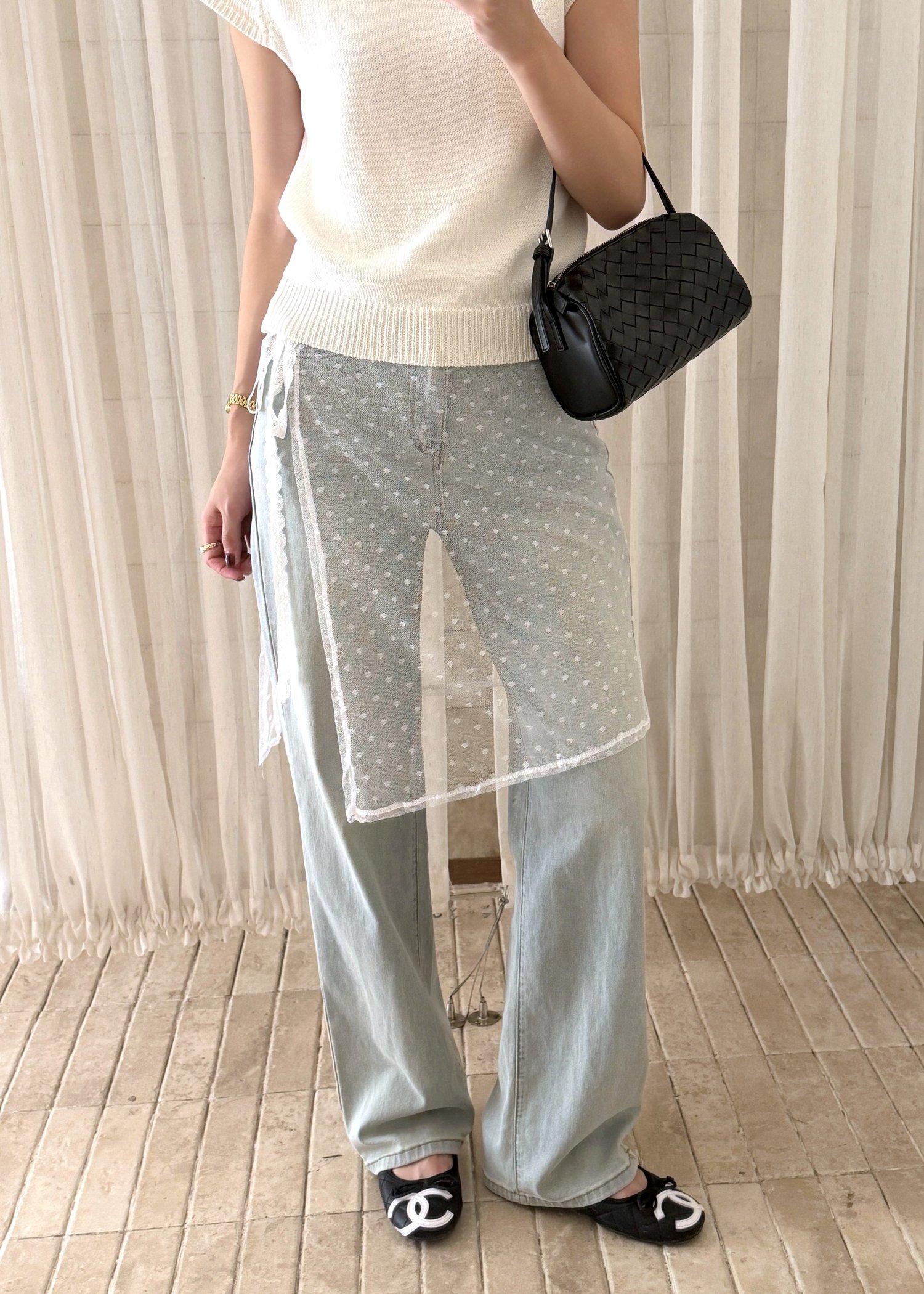 Lace Trim Polka Dot Apron Skirt
