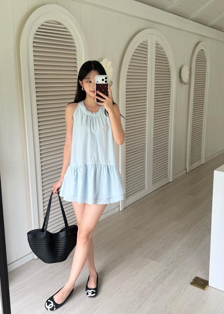 Dora Flare Halter Top in Baby Blue