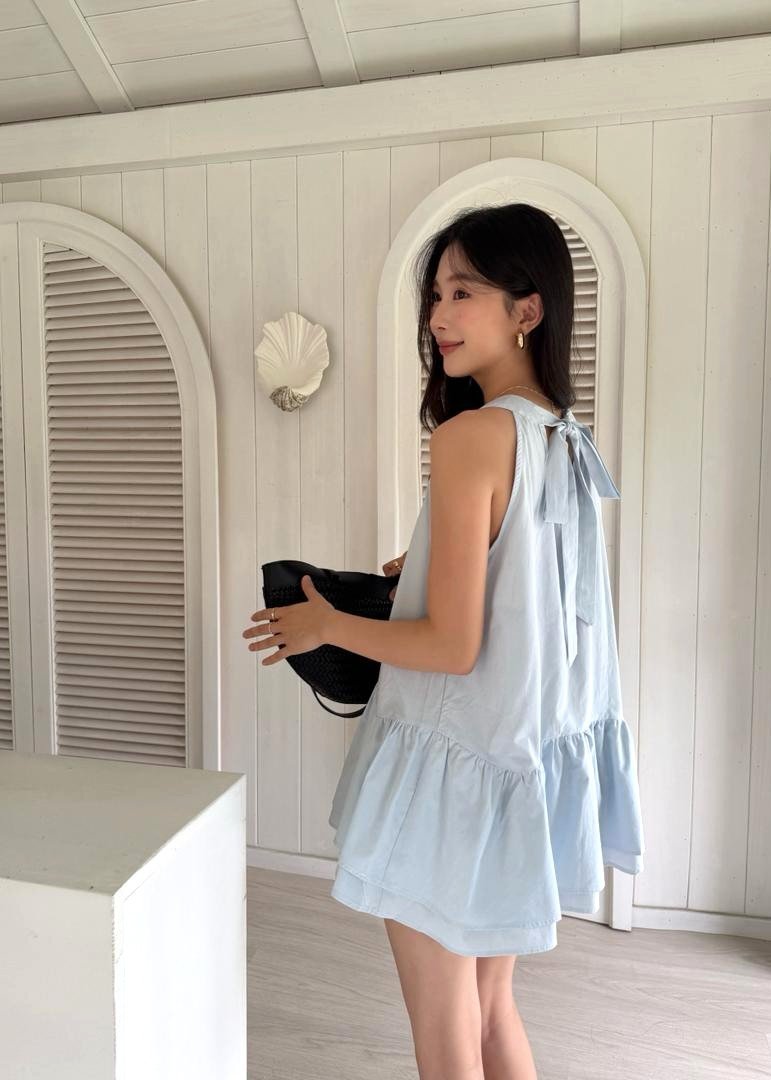 Dora Flare Halter Top in Baby Blue