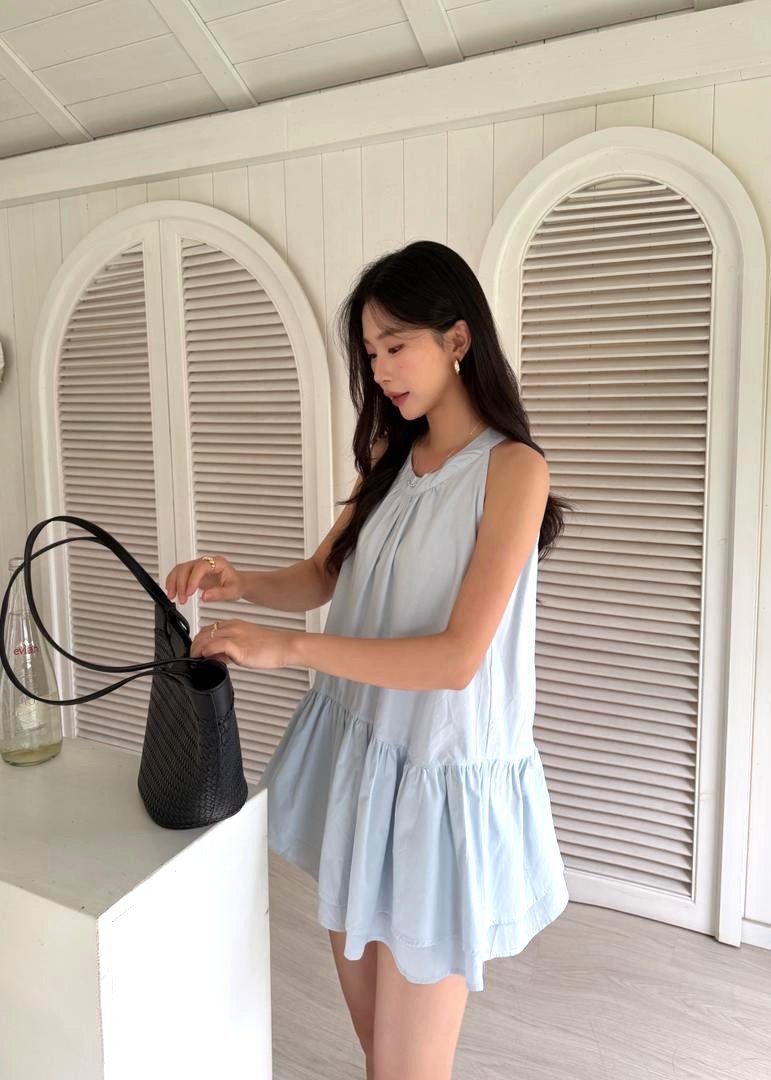 Dora Flare Halter Top in Baby Blue