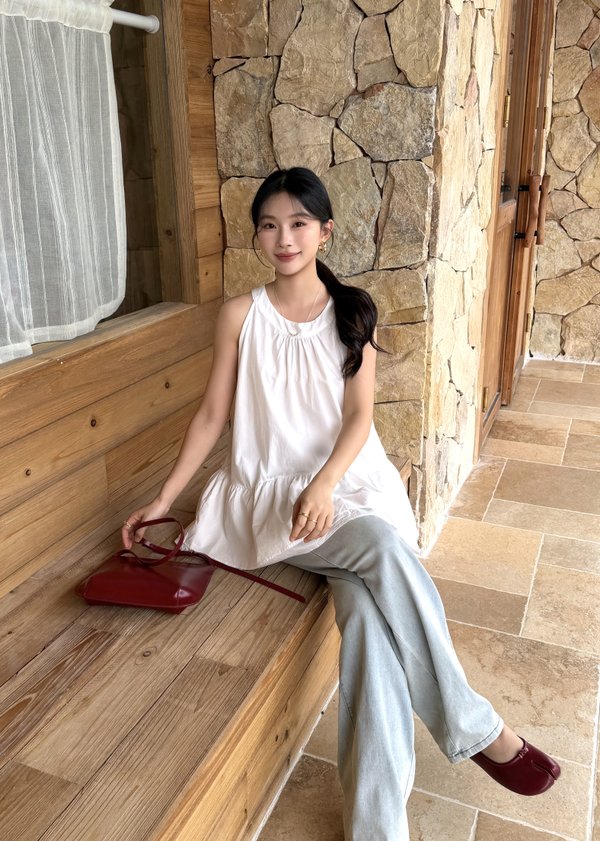 Dora Flare Halter Top in White