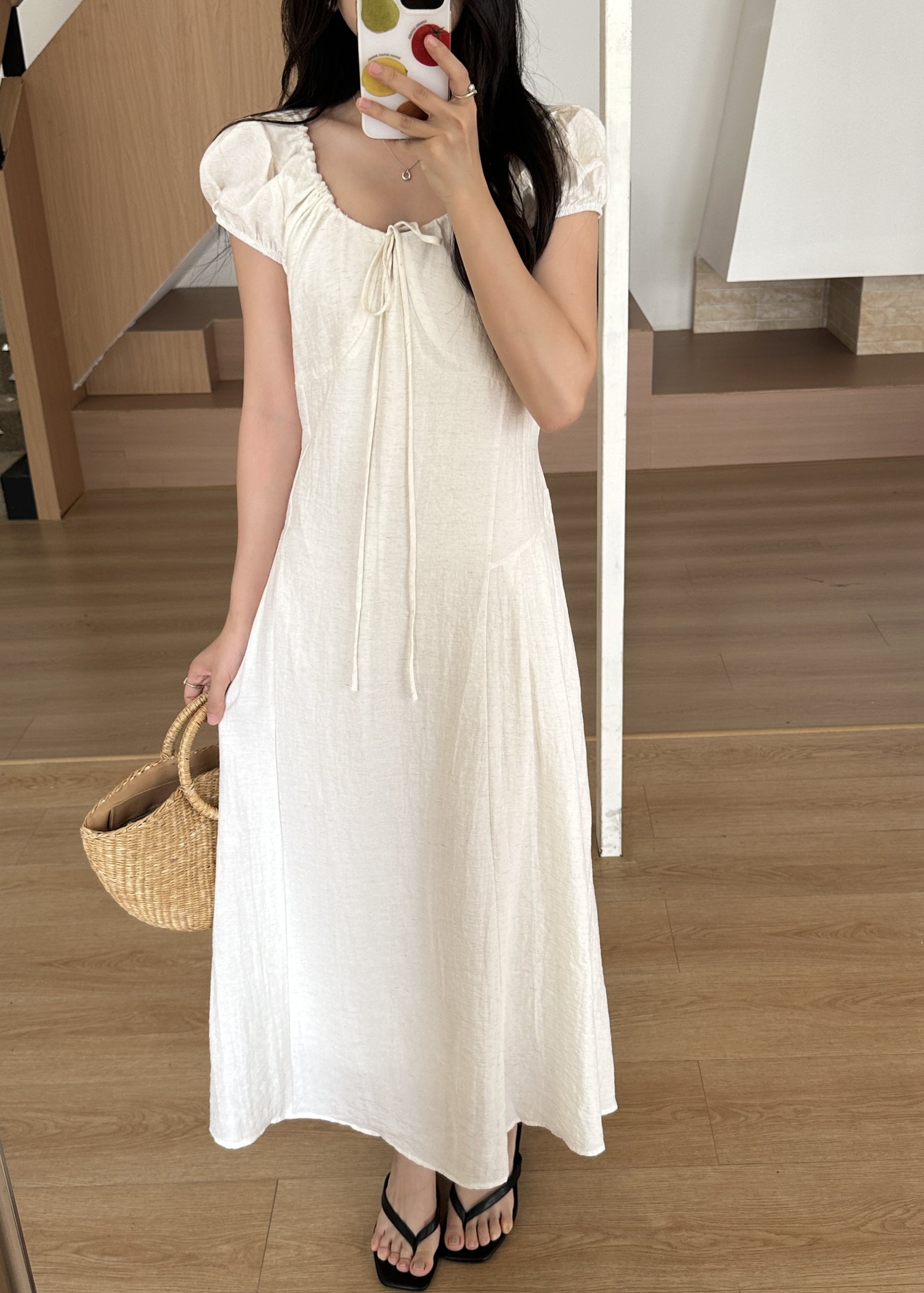 Ciara French Long Dress in Apricot