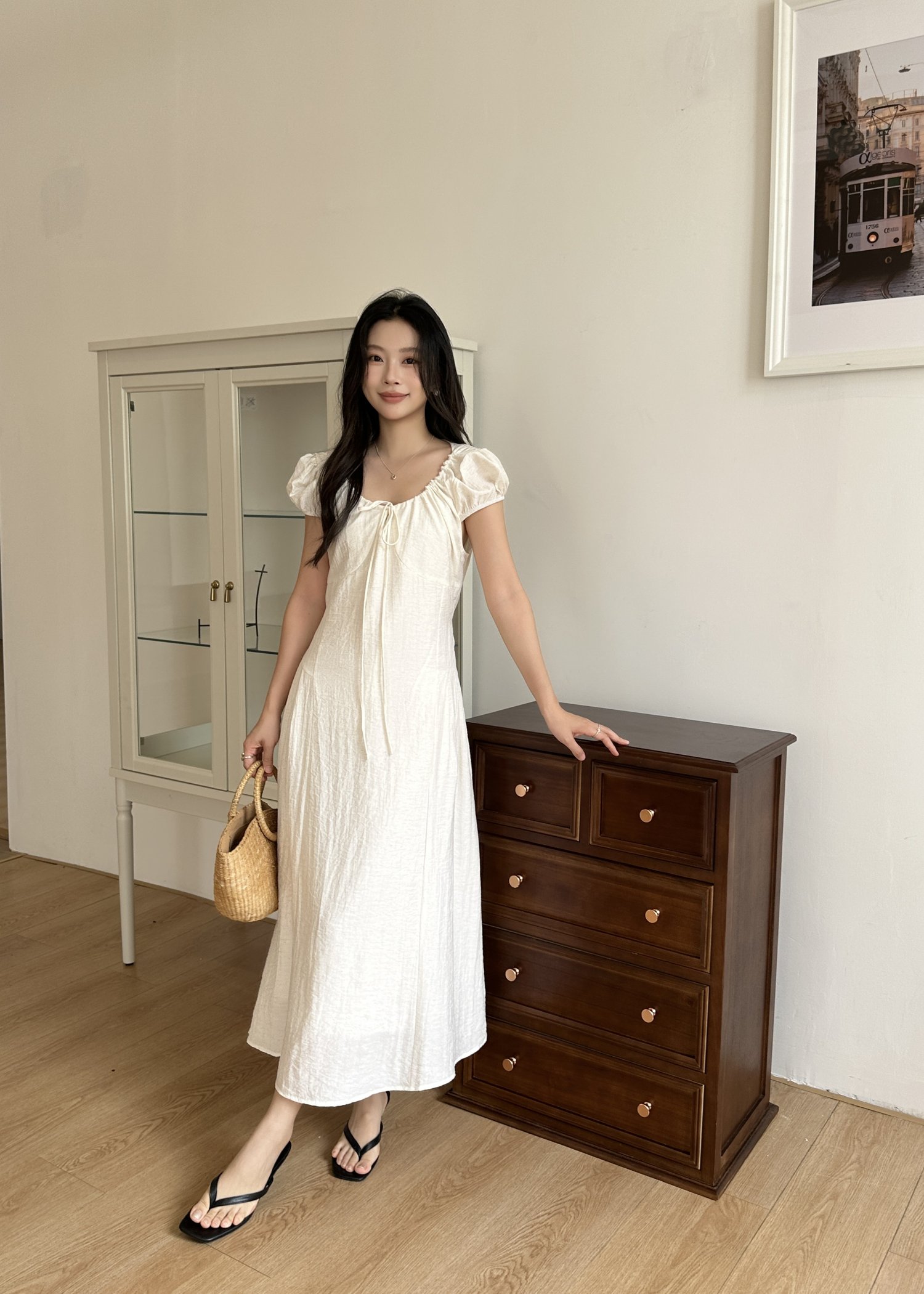 Ciara French Long Dress in Apricot