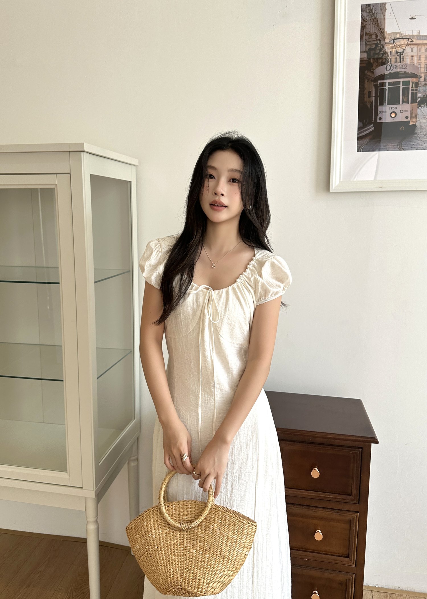 Ciara French Long Dress in Apricot