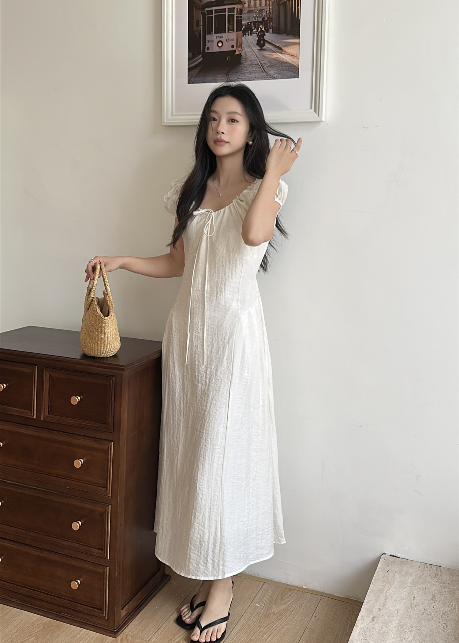 Ciara French Long Dress in Apricot