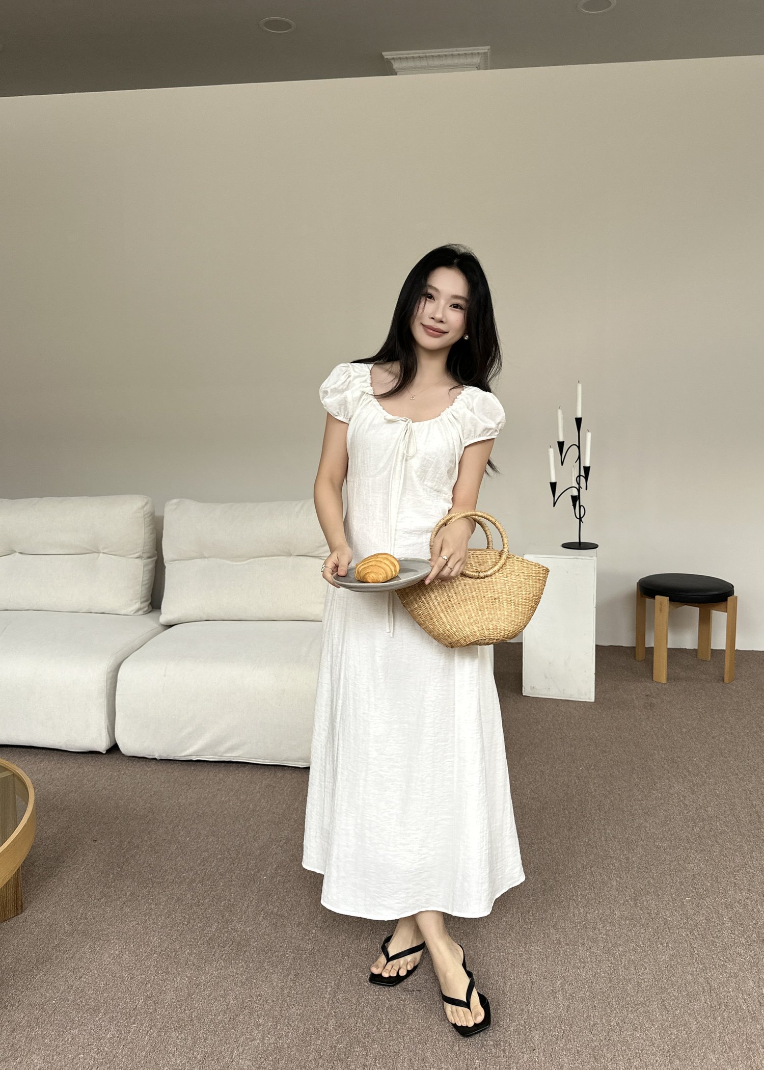 Ciara French Long Dress in Apricot