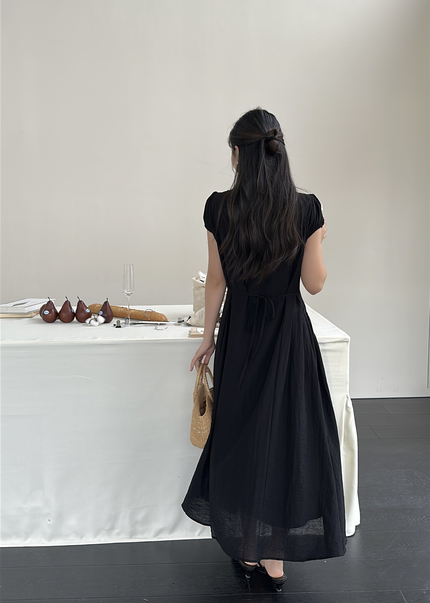 Ciara French Long Dress in Black