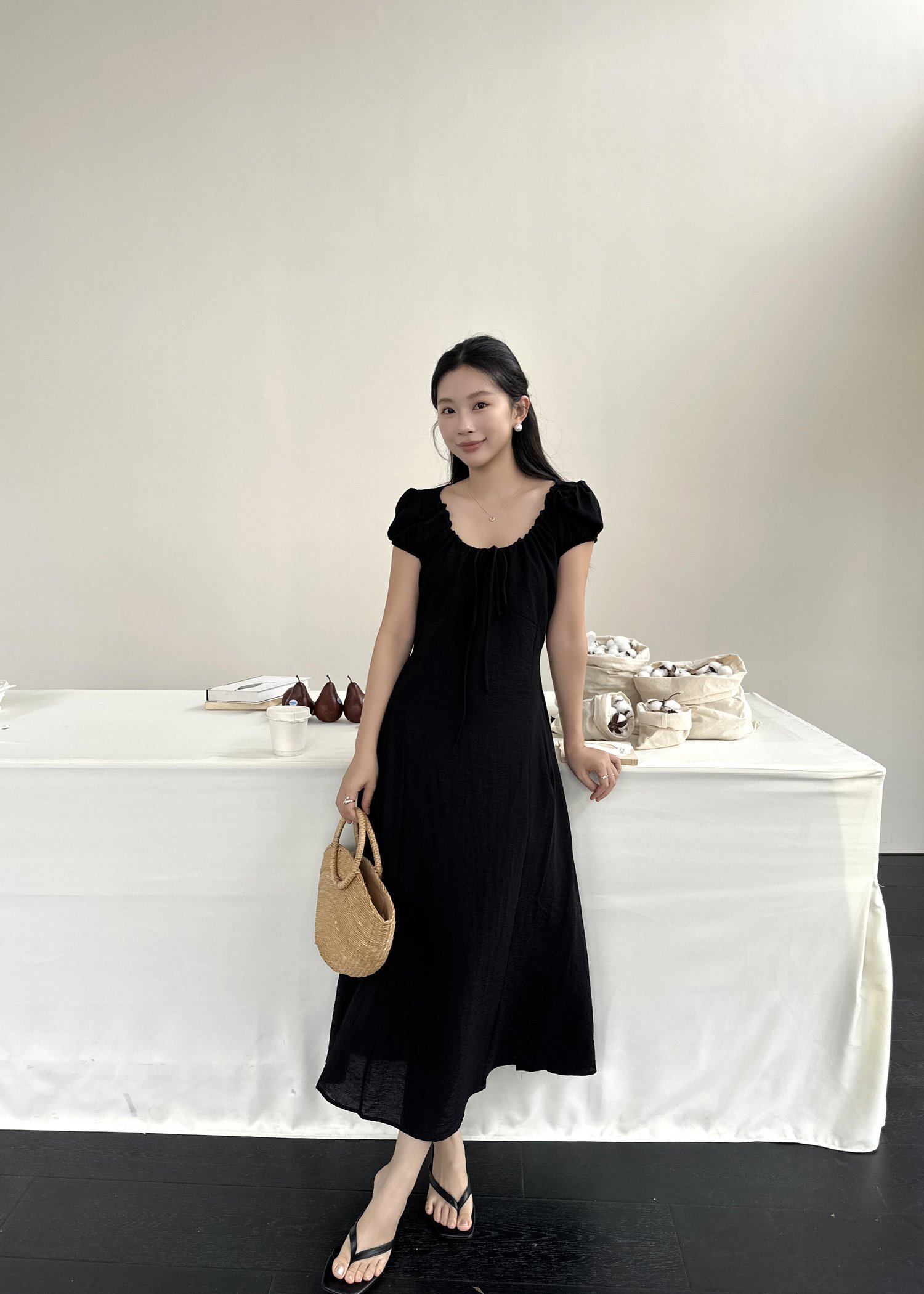 Ciara French Long Dress in Black