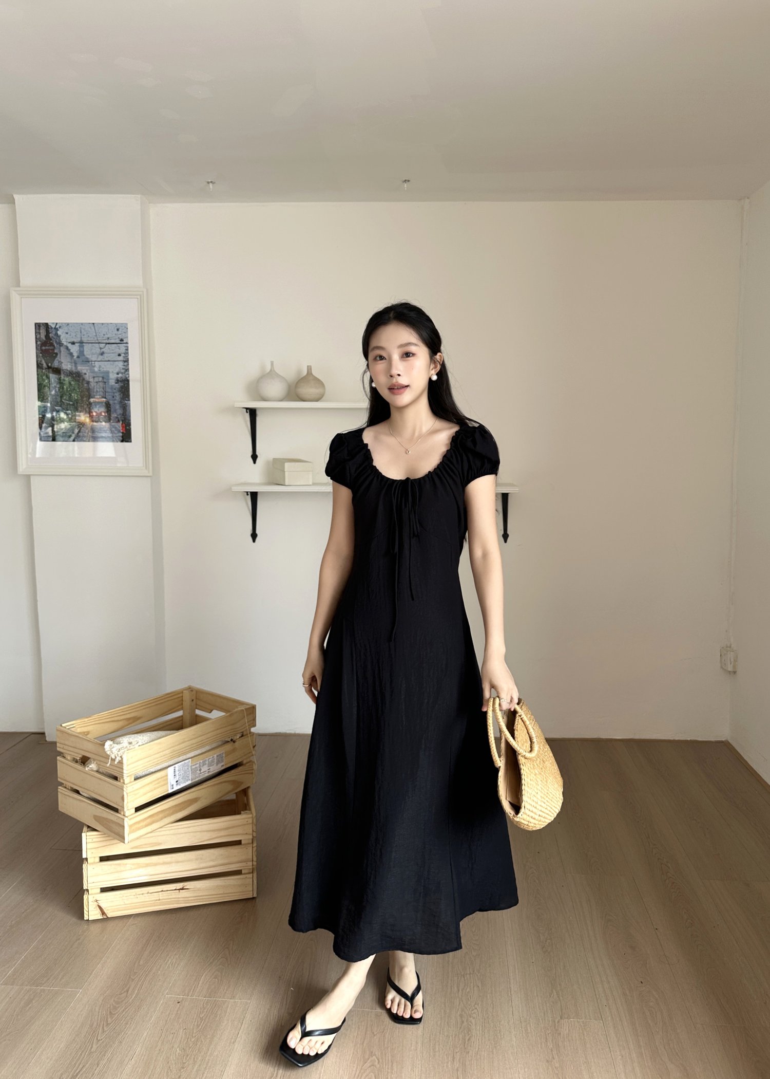 Ciara French Long Dress in Black