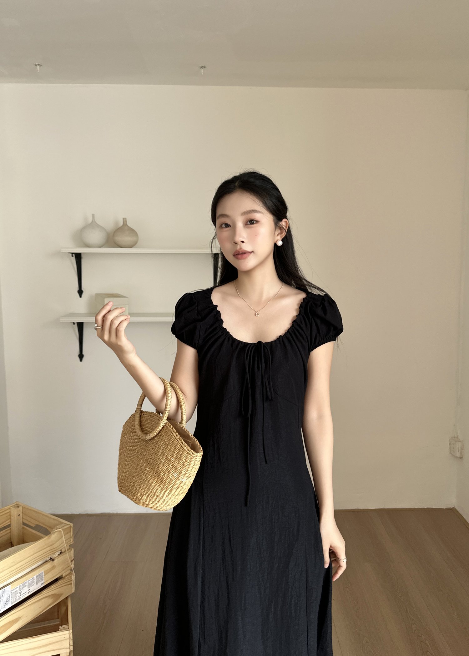 Ciara French Long Dress in Black