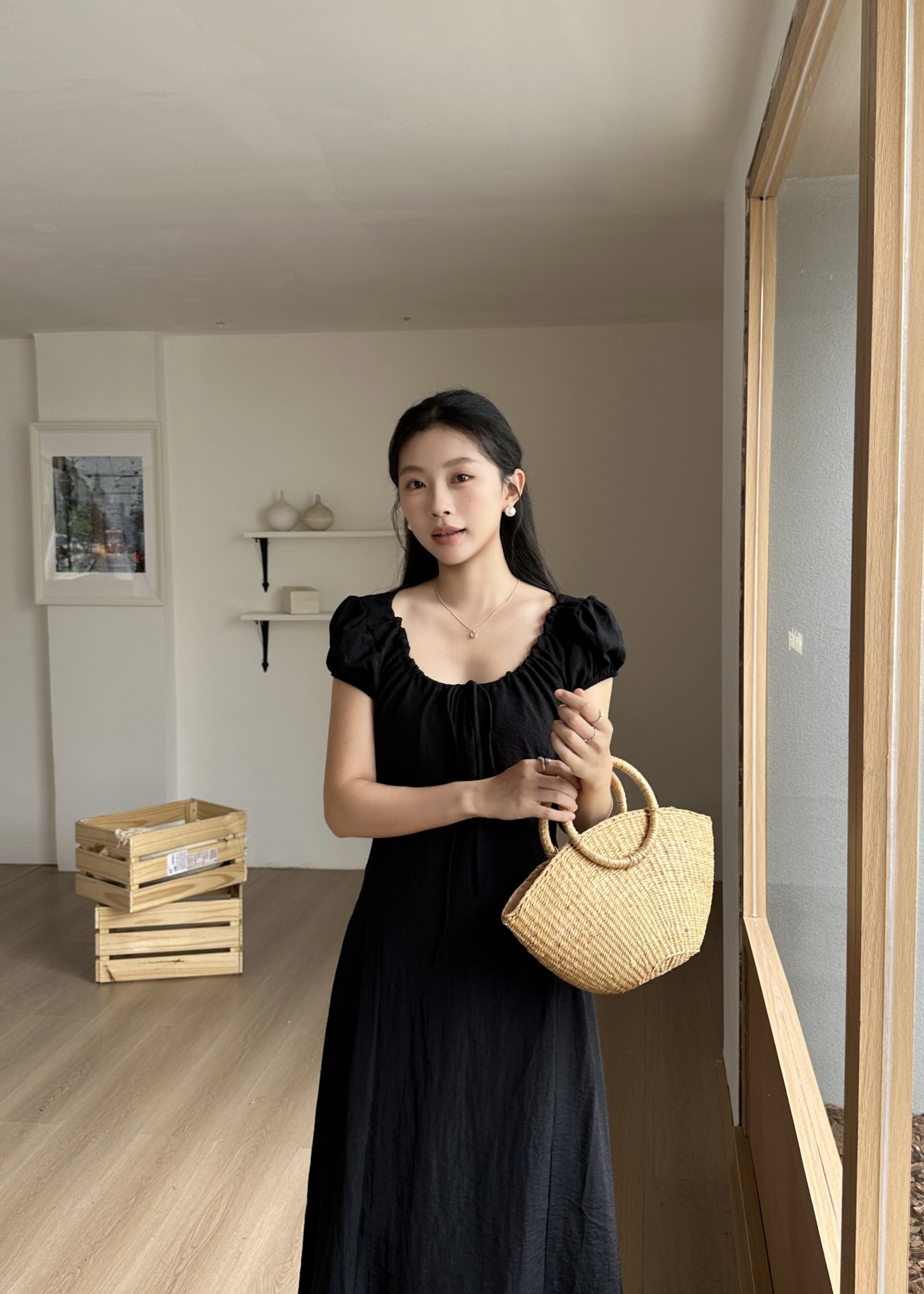 Ciara French Long Dress in Black