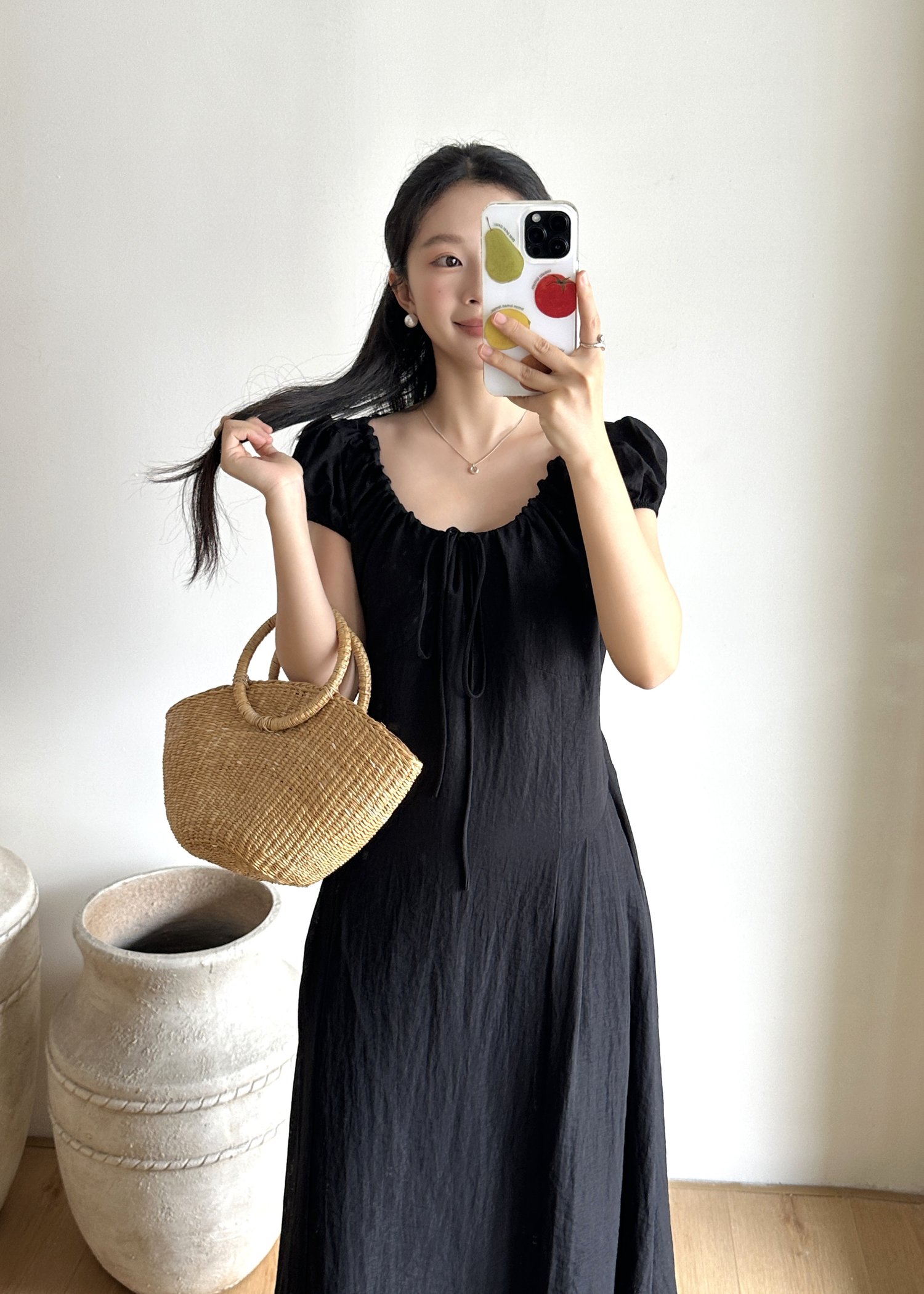 Ciara French Long Dress in Black