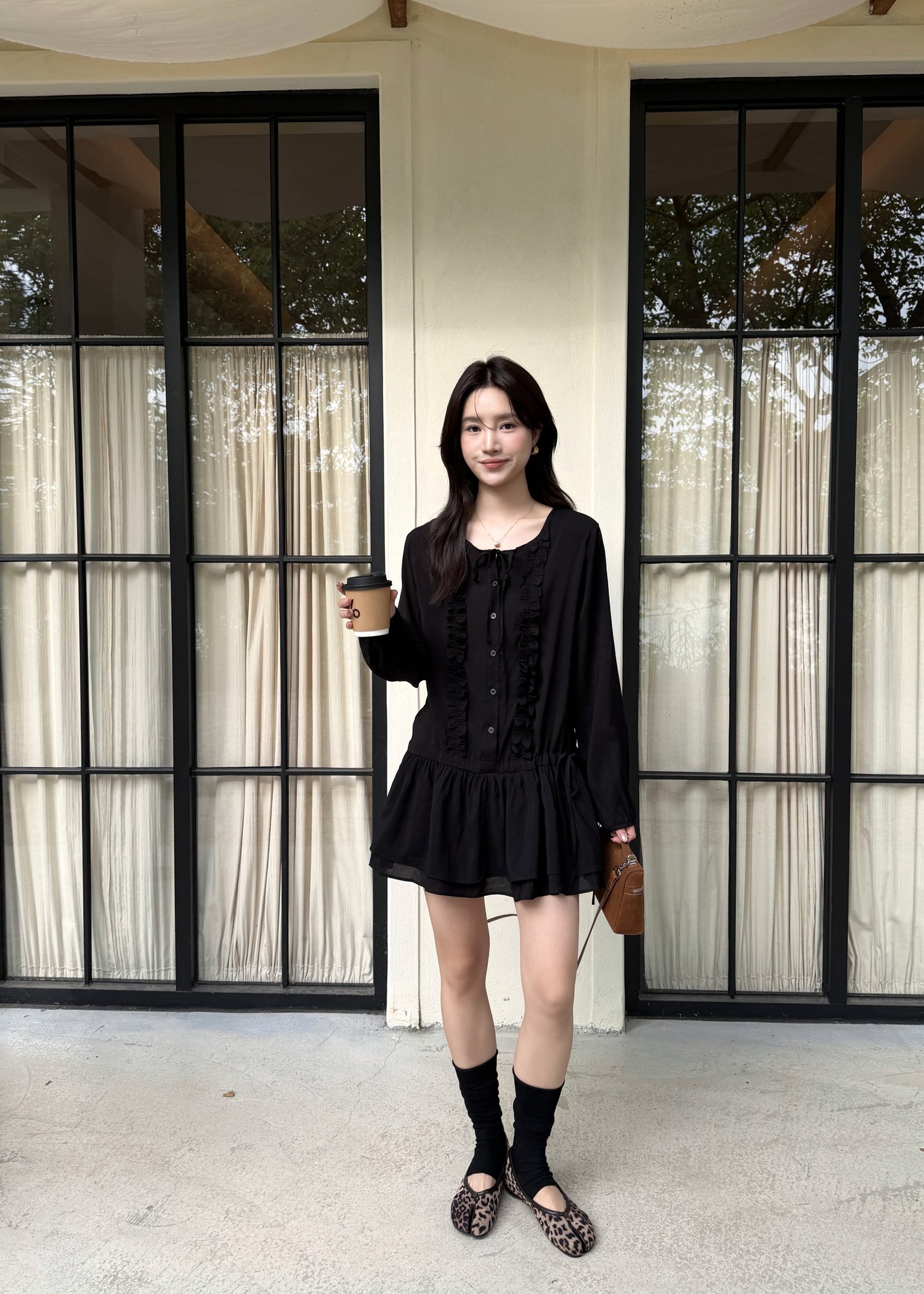 Erene Garden Ruffle Dress in Black