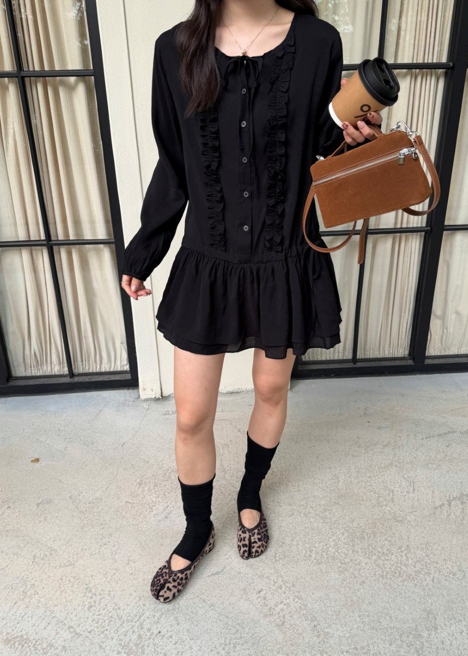 Erene Garden Ruffle Dress in Black