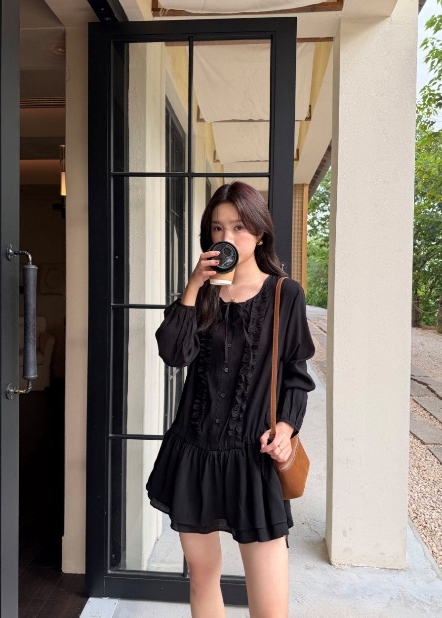 Erene Garden Ruffle Dress in Black