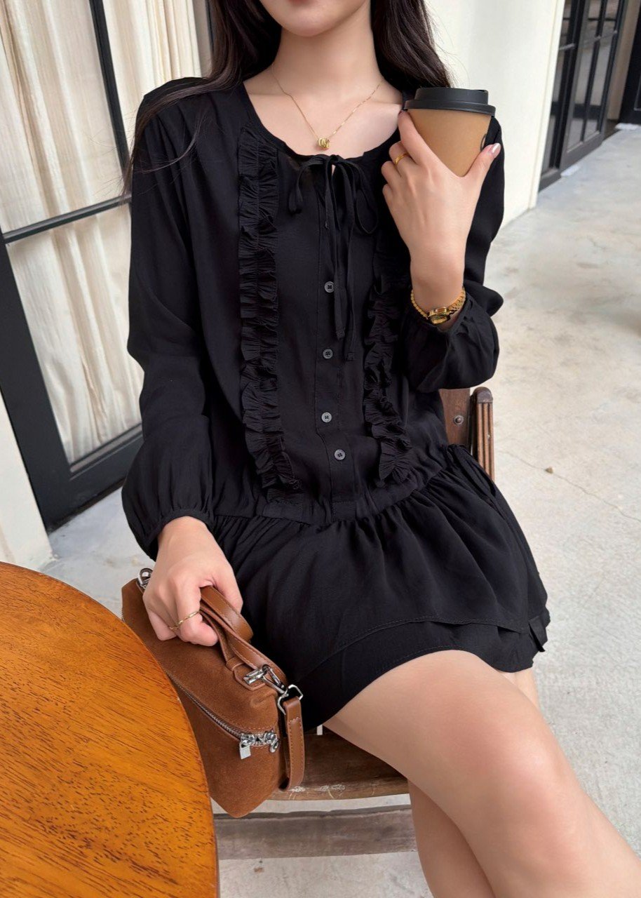 Erene Garden Ruffle Dress in Black
