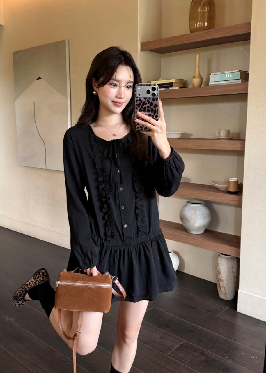 Erene Garden Ruffle Dress in Black