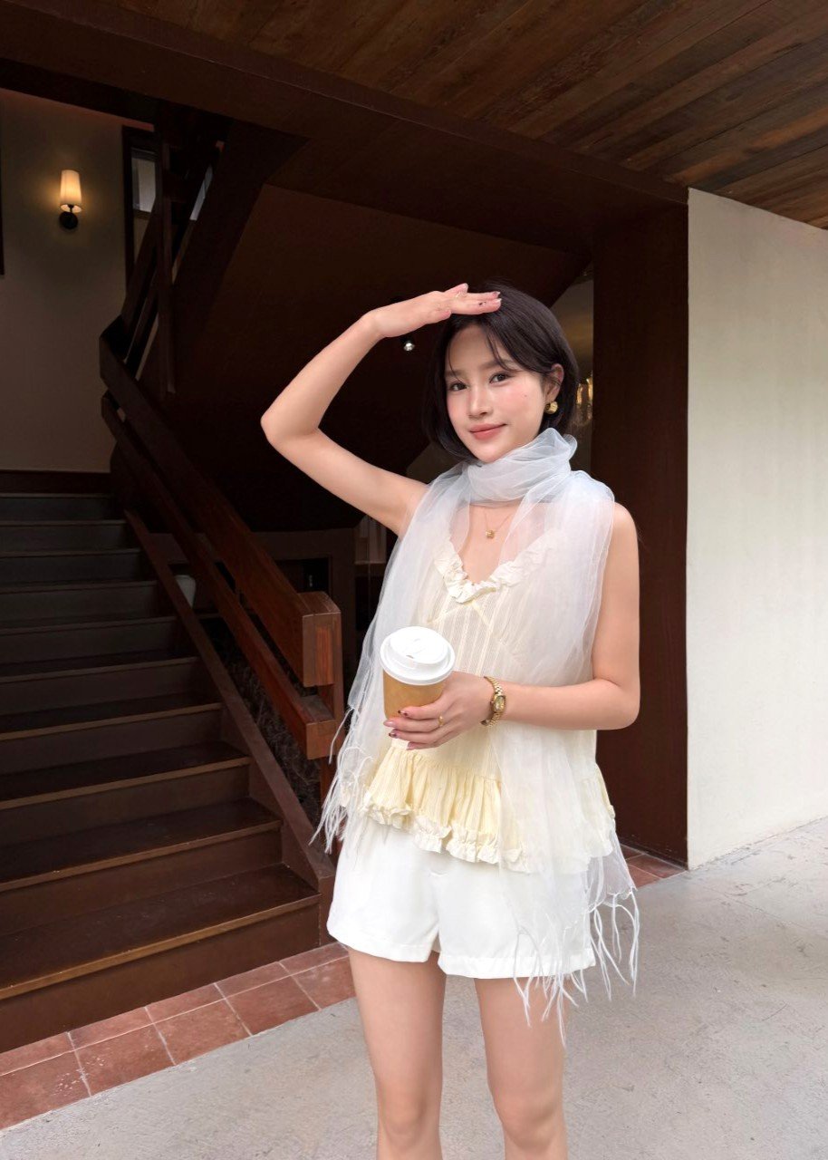 Kathy Ruffle Cami Top in Butter