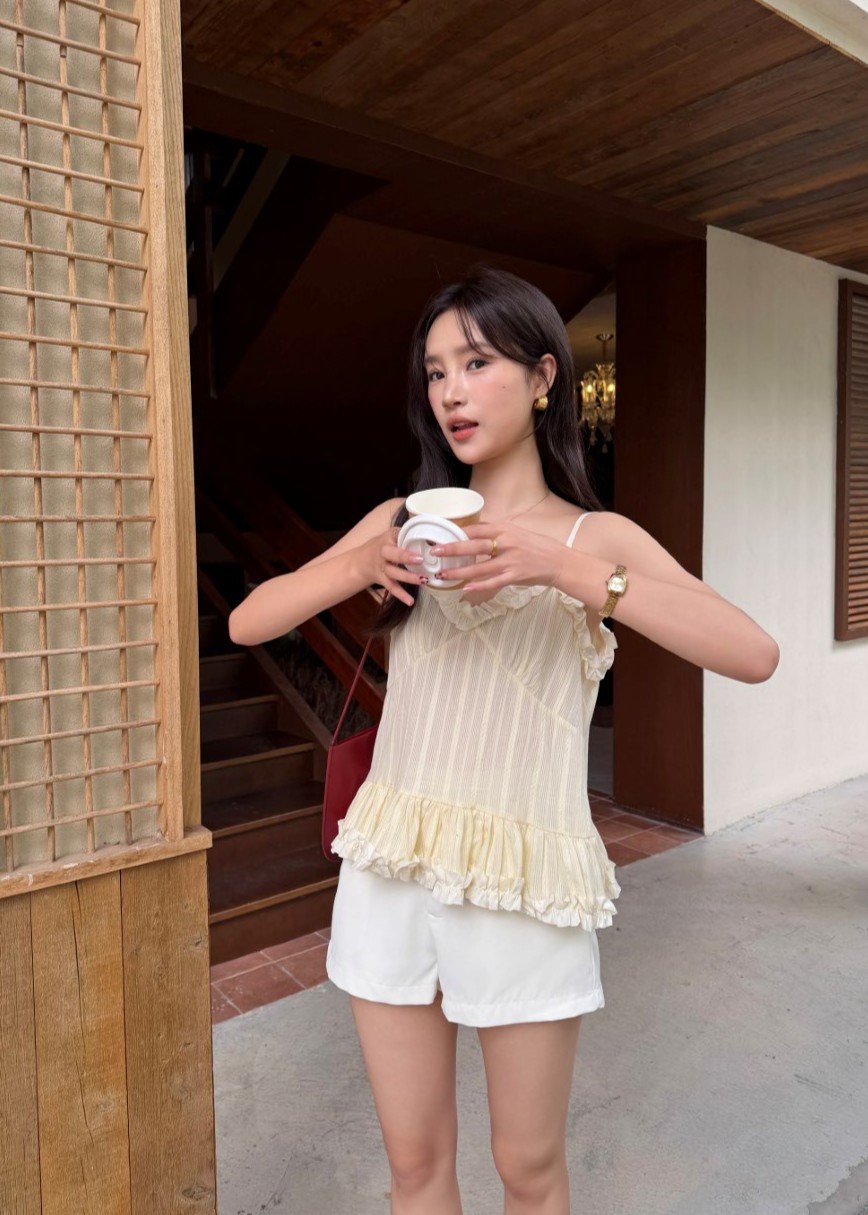 Kathy Ruffle Cami Top in Butter
