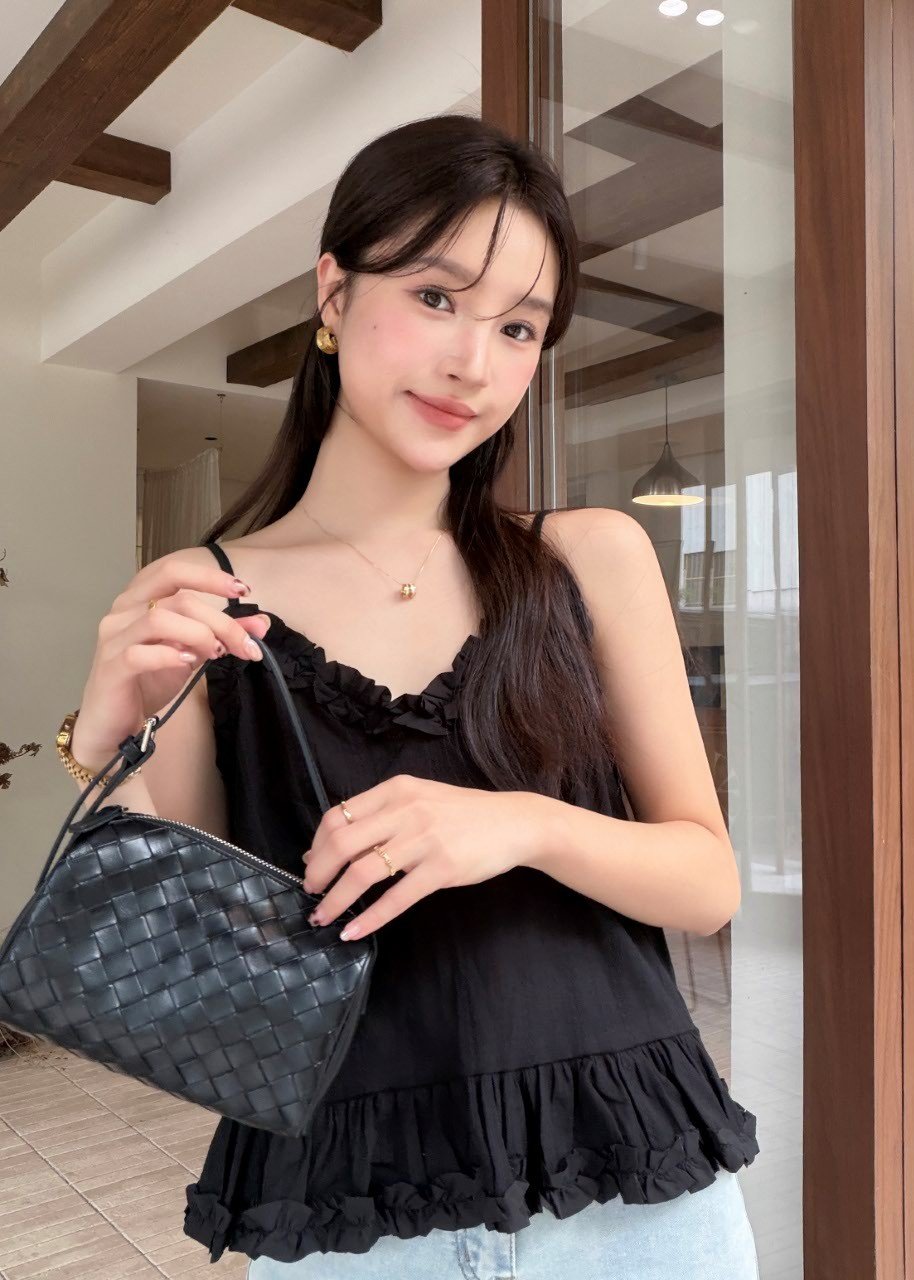 Kathy Ruffle Cami Top in Black