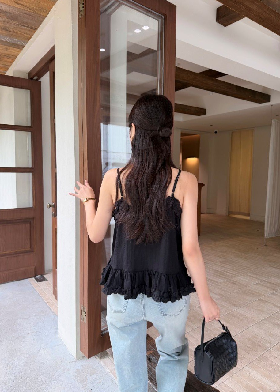 Kathy Ruffle Cami Top in Black