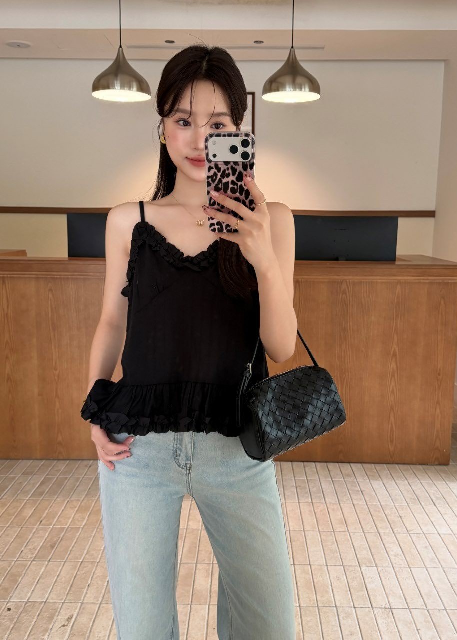 Kathy Ruffle Cami Top in Black