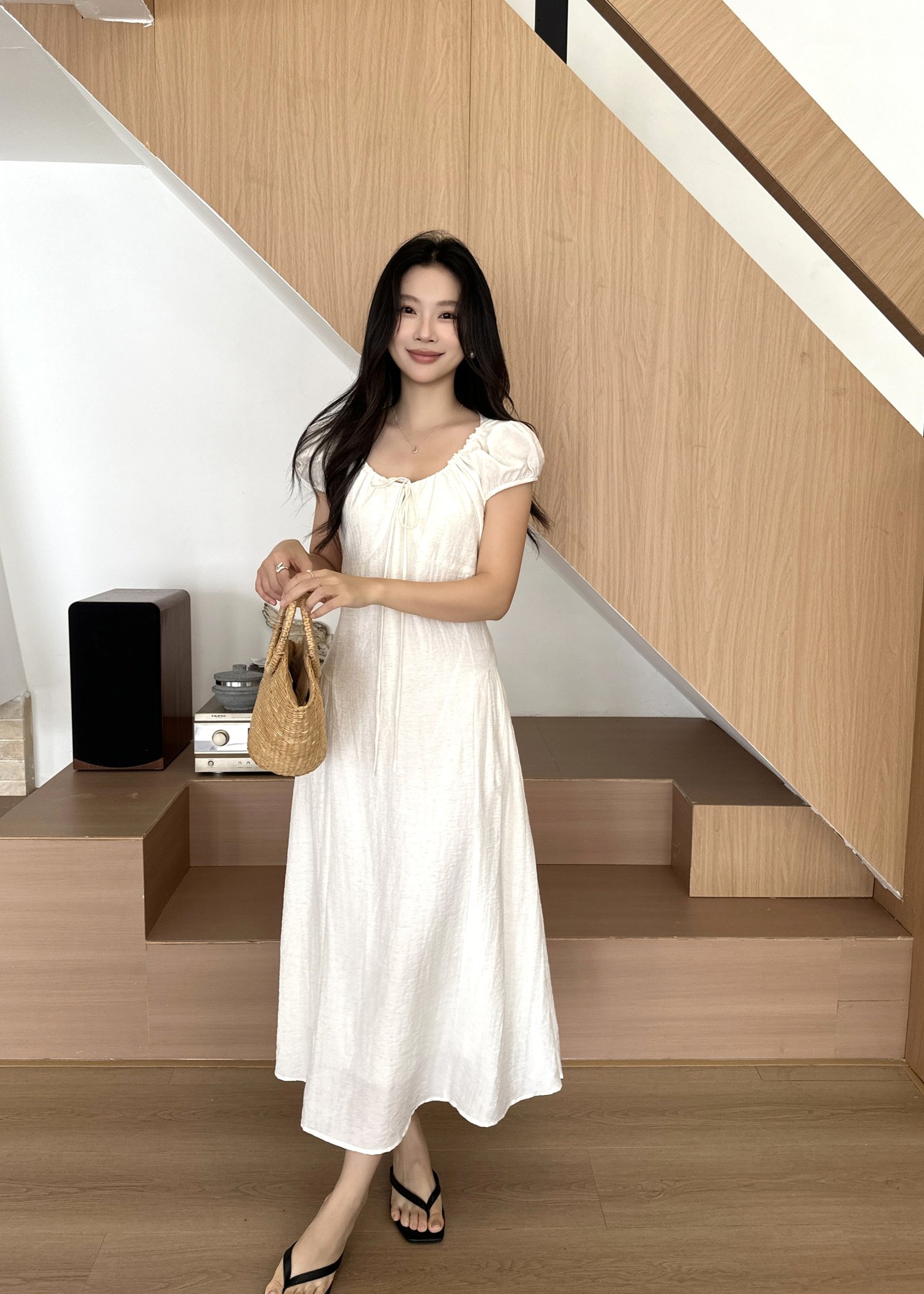 Ciara French Long Dress in Apricot