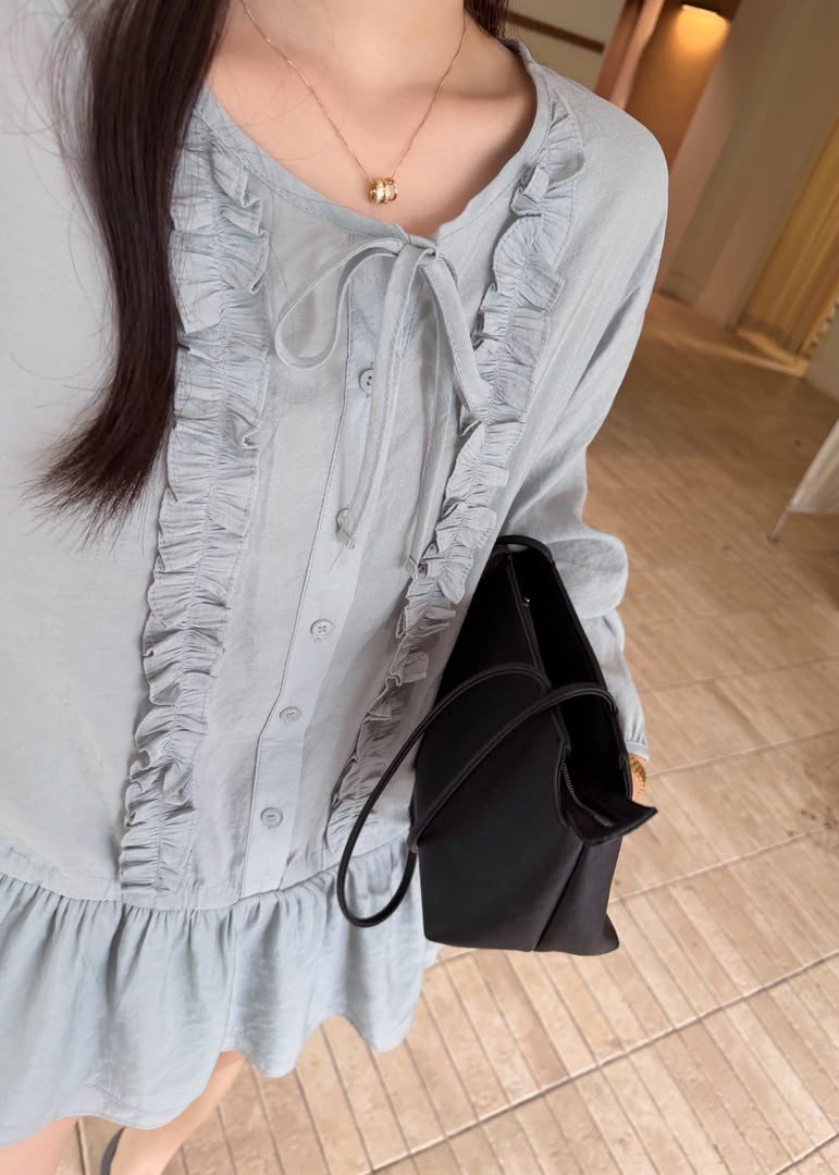Erene Garden Ruffle Dress in Misty Blue