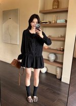 Erene Garden Ruffle Dress in Black