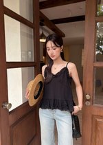 Kathy Ruffle Cami Top in Black