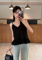 Kathy Ruffle Cami Top in Black