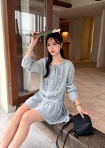 Erene Garden Ruffle Dress in Misty Blue