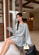 Erene Garden Ruffle Dress in Misty Blue