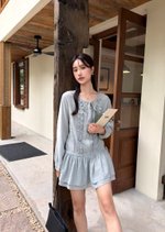 Erene Garden Ruffle Dress in Misty Blue