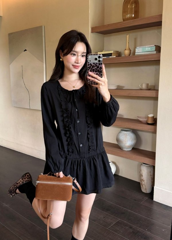 Erene Garden Ruffle Dress in Black