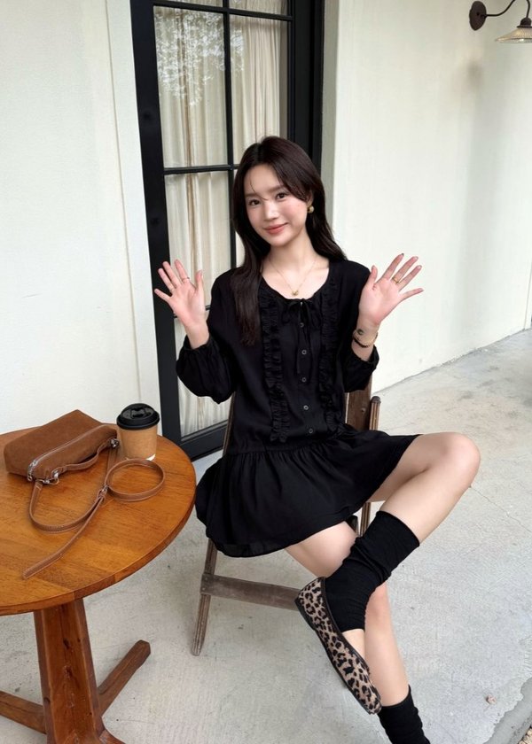 Erene Garden Ruffle Dress in Black