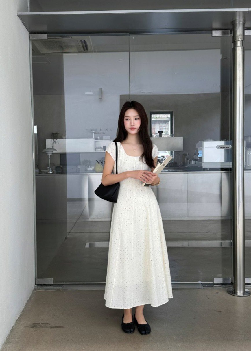 Ariana French Long Dress in Polka Dot