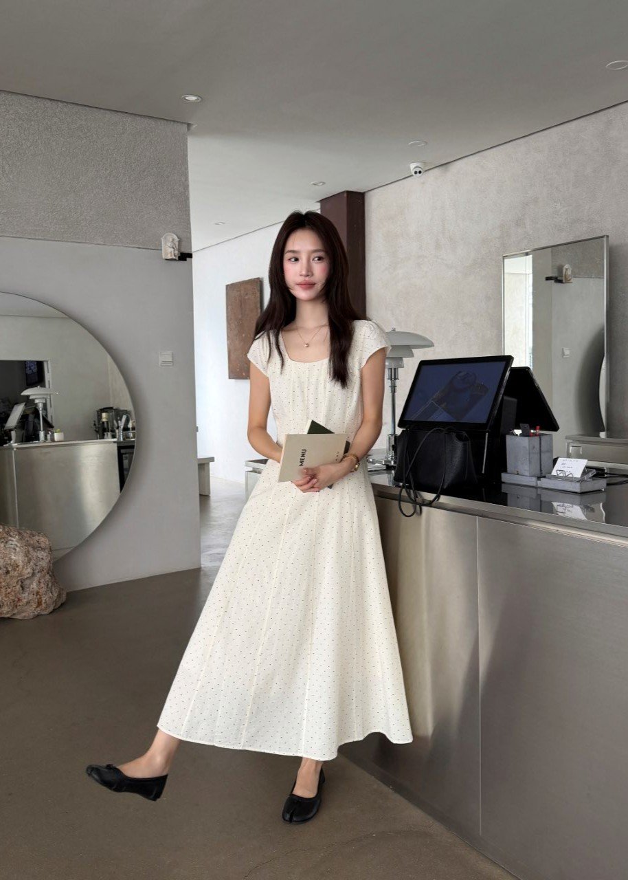 Ariana French Long Dress in Polka Dot
