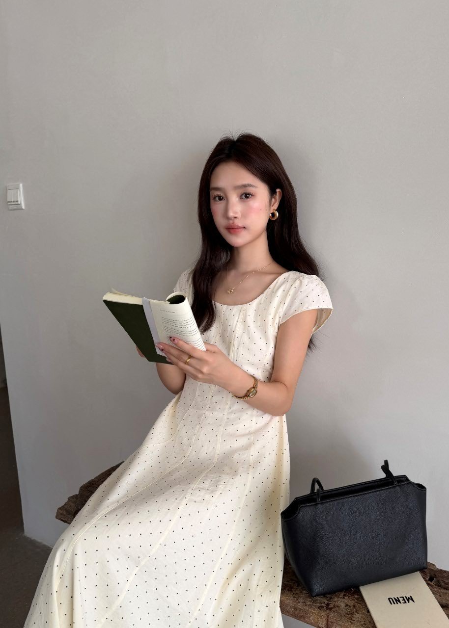 Ariana French Long Dress in Polka Dot
