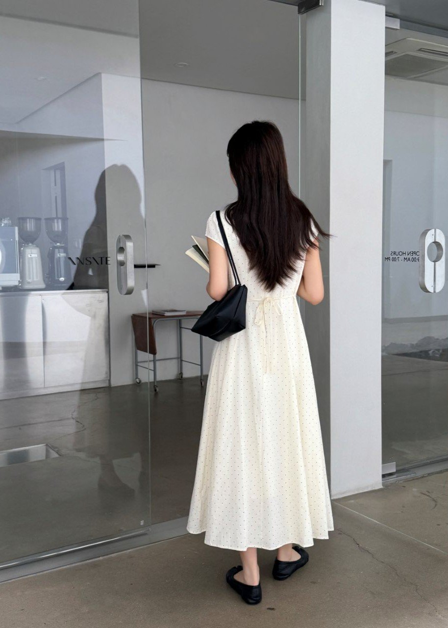 Ariana French Long Dress in Polka Dot
