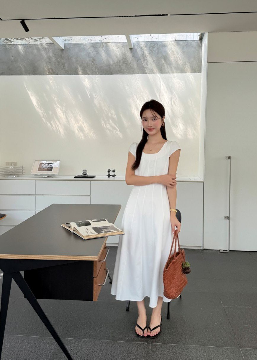 Ariana French Long Dress in White