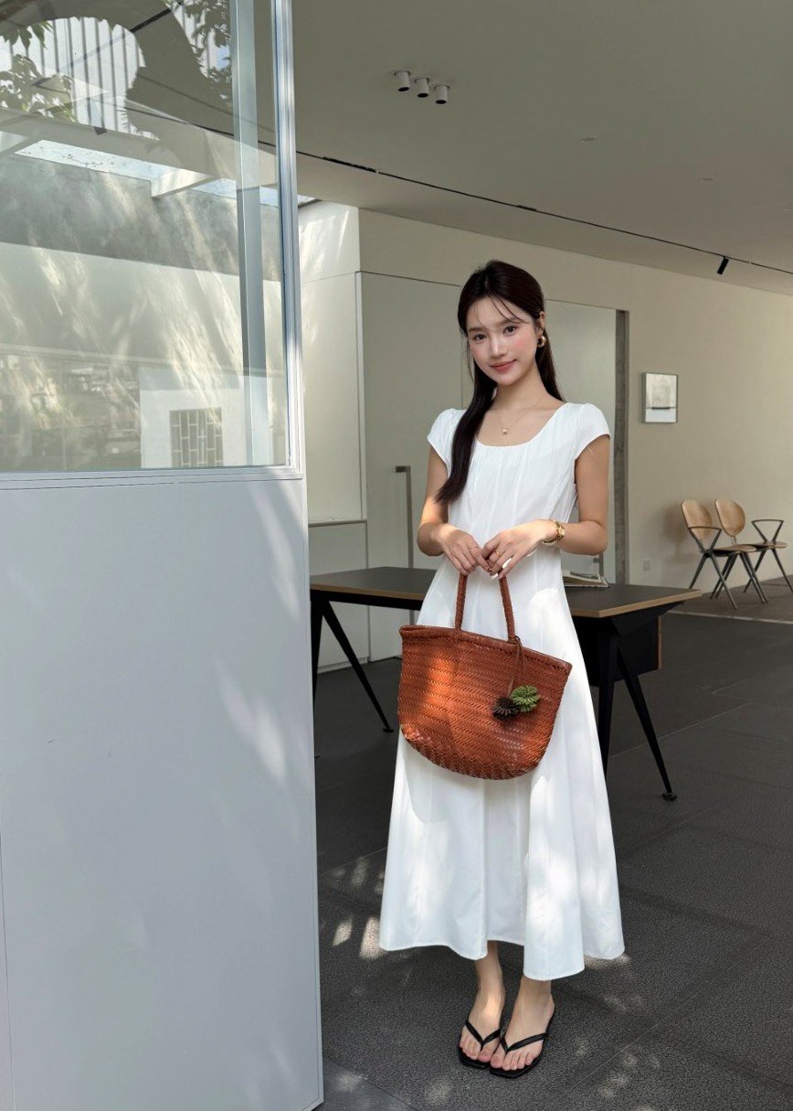 Ariana French Long Dress in White