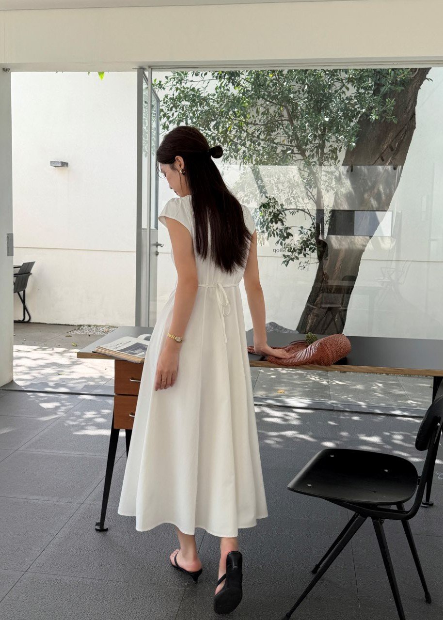 Ariana French Long Dress in White