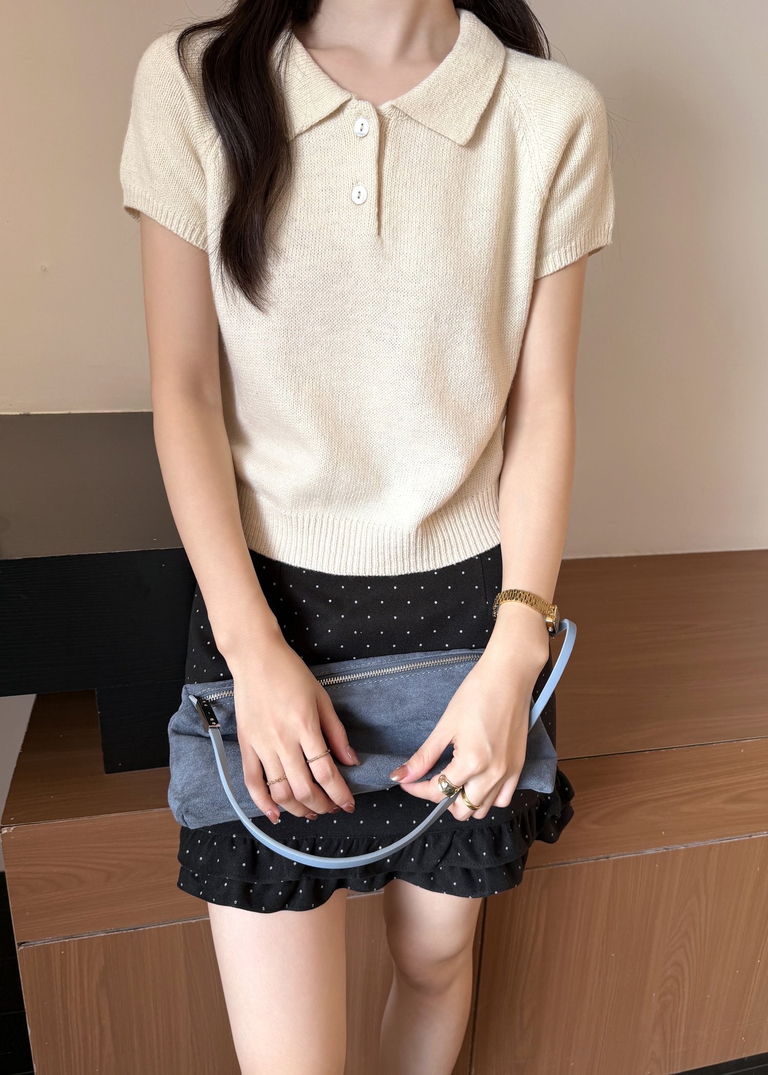 Naomi Collar Knit Top in Milk