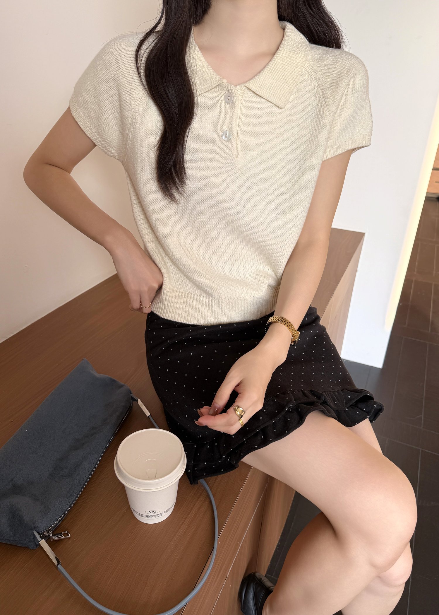 Naomi Collar Knit Top in Milk