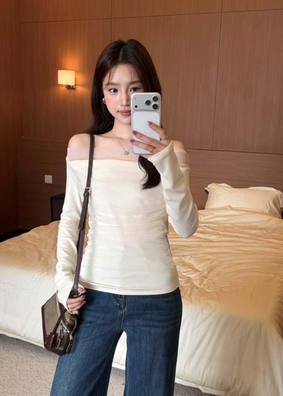 Lydia Mesh Top in Cream