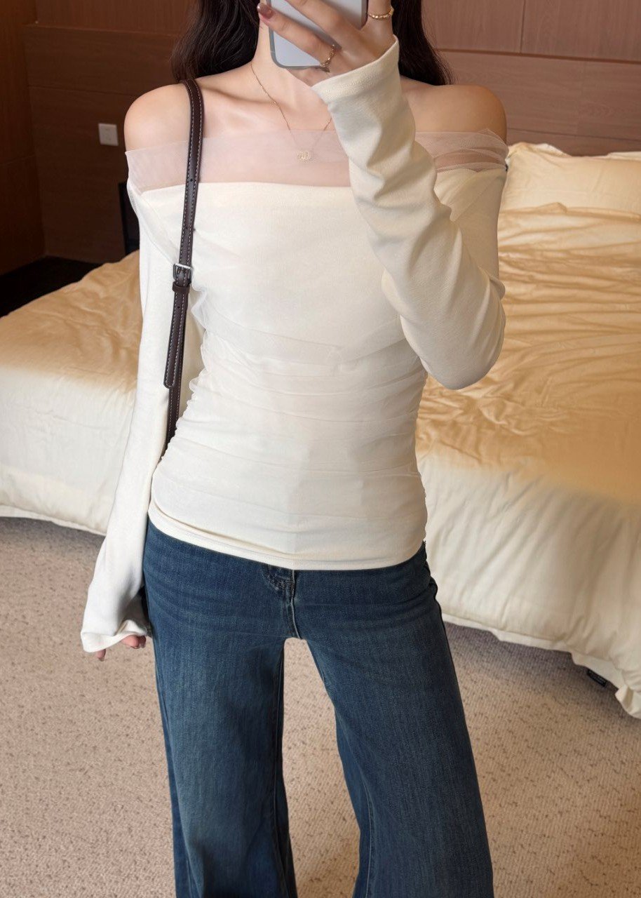 Lydia Mesh Top in Cream